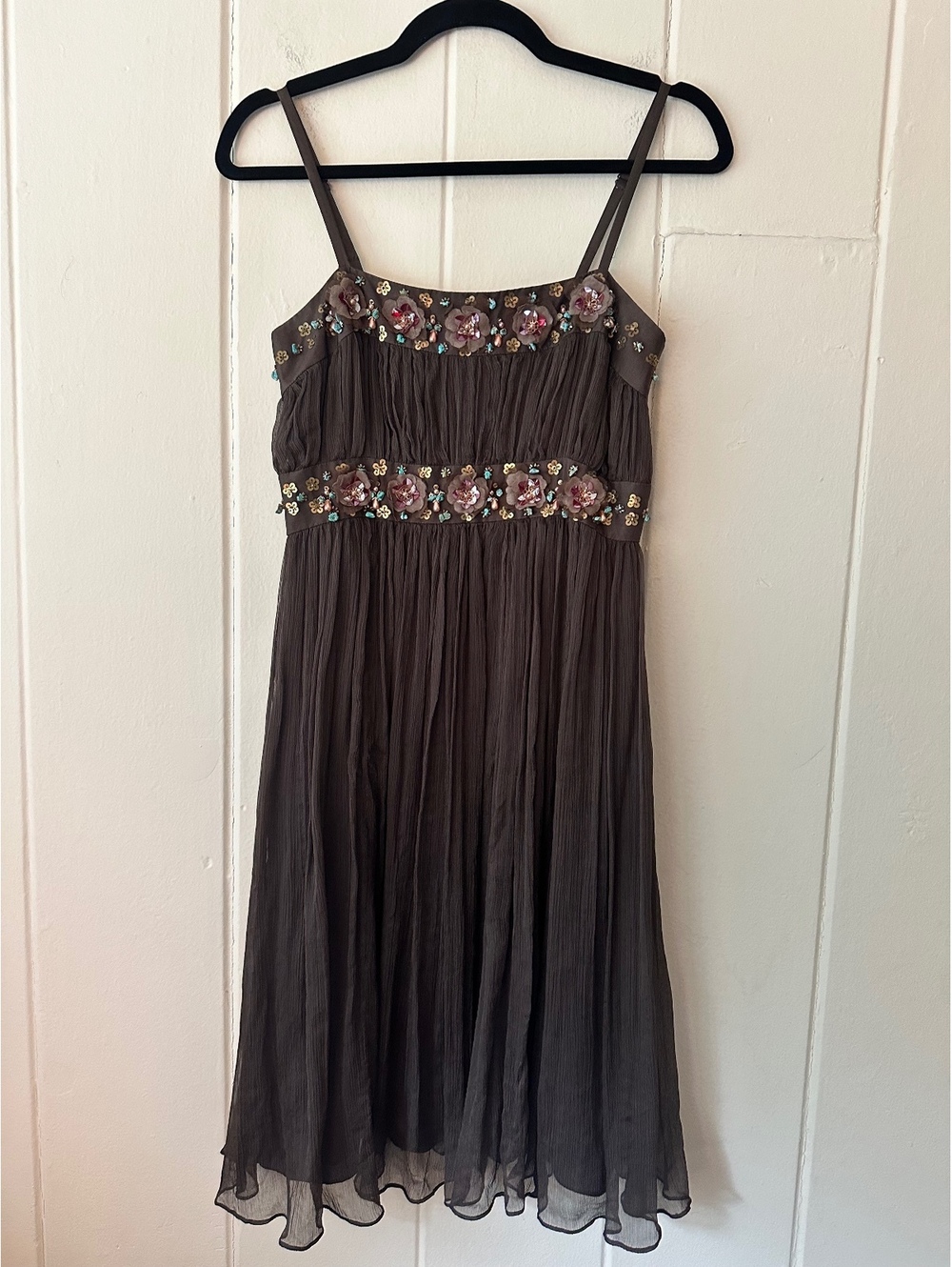 Vintage Y2K Rebecca Taylor Silk Beaded Whimsygoth Dress Sz 4 Empire Chiffon
